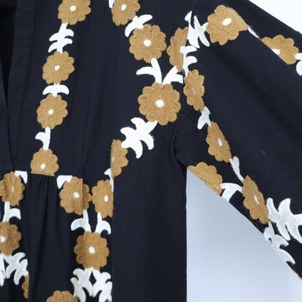 SEZANE Blandina Dress Black and Floral Ecru Embroidery Women's 40/US 8
