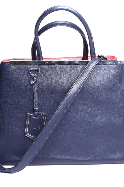 FENDI Medium Calfskin Leather 2Jours Shopping Tote Bag Navy with Red