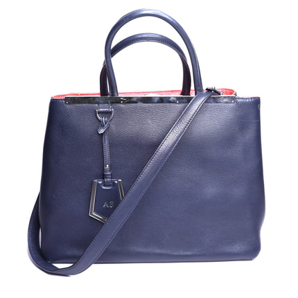 FENDI Medium Calfskin Leather 2Jours Shopping Tote Bag Navy with Red