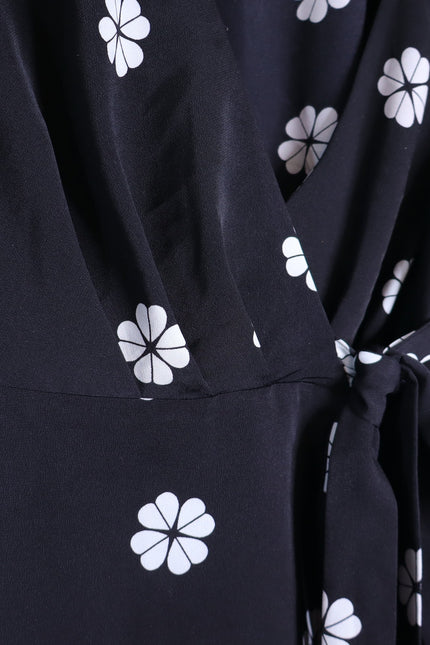 KATE SPADE Black Spade Clover Toss Belted Wrap Dress Long Sleeve Women's 10