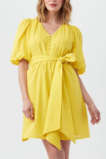 TRINA TURK NWT Malina Mini Dress Sunshine State Yellow Half Sleeve Women's M