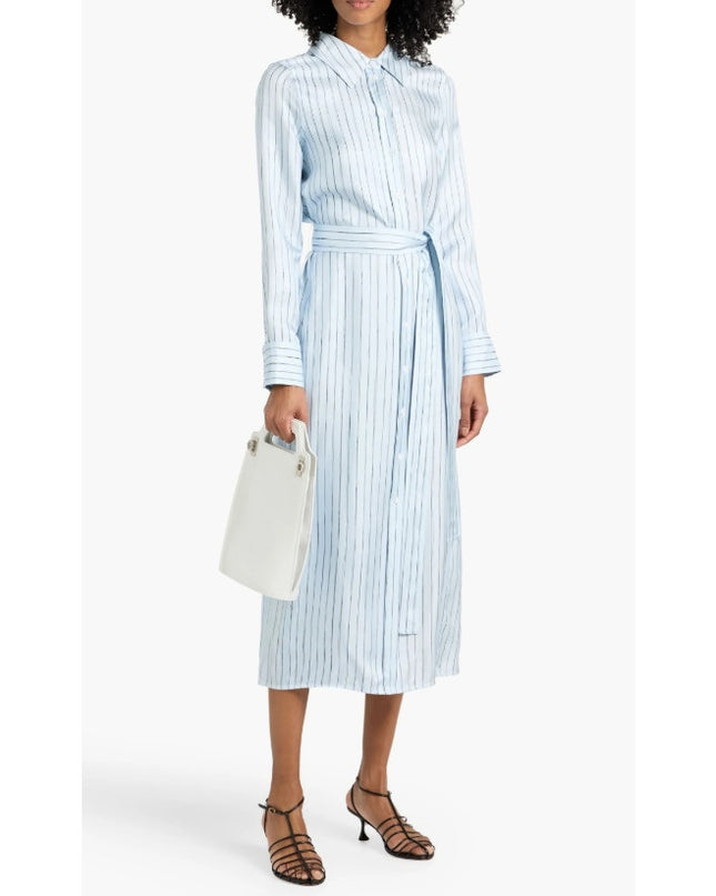 Proenza Schouler Hannah Dress Light Blue Stripe Silk Button Down Midi Women's 10