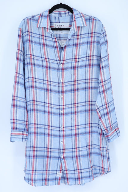 FRANK & EILEEN Mary Shirtdress Blue Red Madras Plaid Long Sleeve Women's S