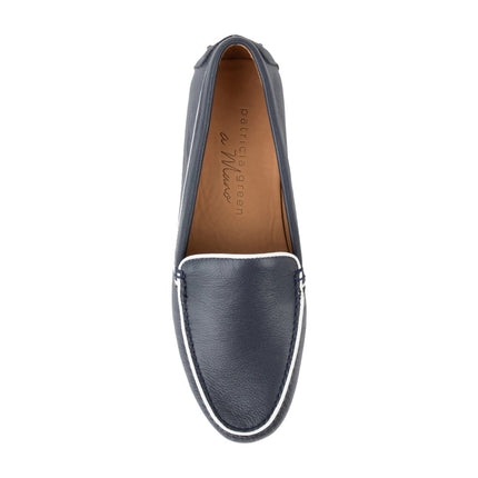 Patricia Green Jill Piped Driving Shoe Navy and White Leather Loafer Women's 9M