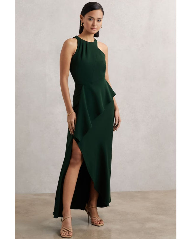 Reiss Gabriella Ruffled Maxi Dress Green Slash Detail Sleeveless Women's 4