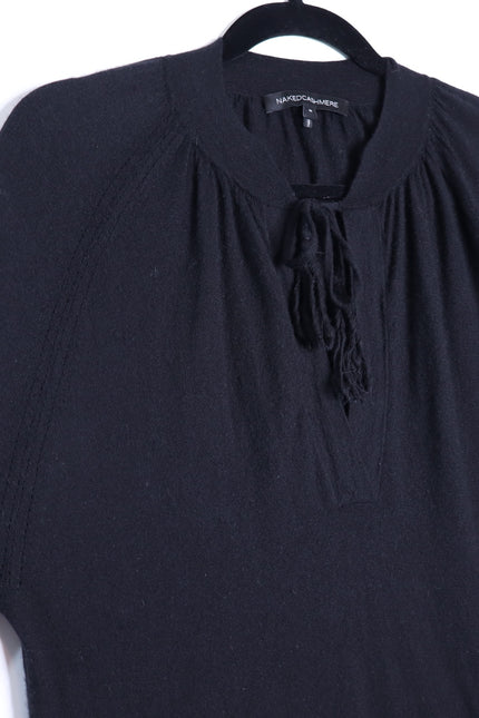 NAKED CASHMERE Long Sleeve Sweater Dress Black Shift Tassel Tie Women's M