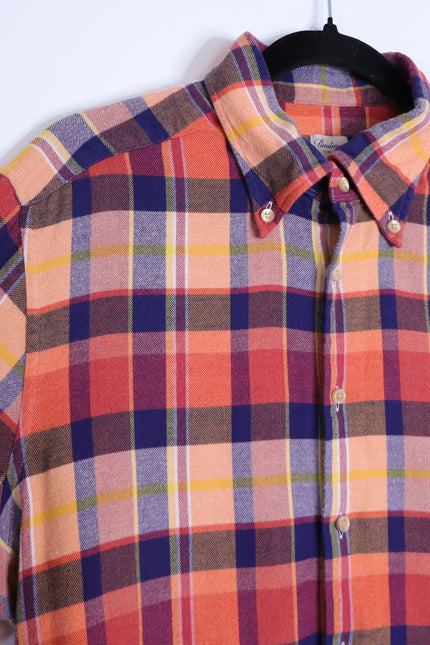 STENSTROMS Slimline Button Down Shirt Orange Multi Tartan Plaid Men's L