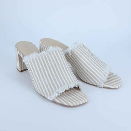 Liverpool Brea Block Heel Pinstriped Mule NIB Tan and White Sandals Women's 10M