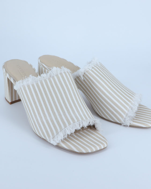 Liverpool Brea Block Heel Pinstriped Mule NIB Tan and White Sandals Women's 10M