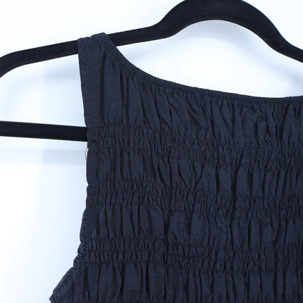 Peachy Den Deba Top Onyx Black Smocked Peplum Hem Sleeveless Tank Women's S