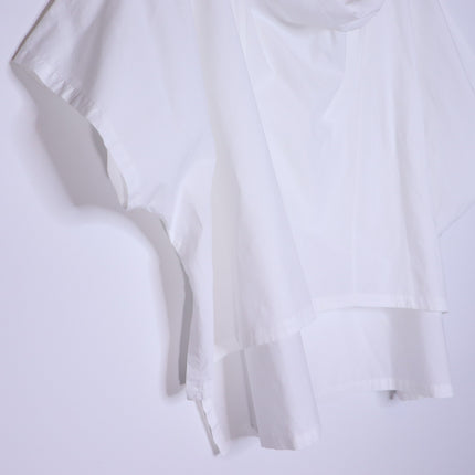 WJ MARTIN Boxy Hi-Lo Blouse White Cowl Neck Short Sleeve Women's 44/US 8