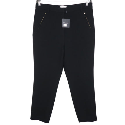 ST JOHN High Rise Tapered Trousers NWT Black Zipped Pocket Ponte Knit Women's 12