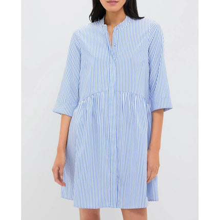 TUCKERNUCK Royal Shirt Mini Dress Blue Stripe Elbow Sleeve Women's M