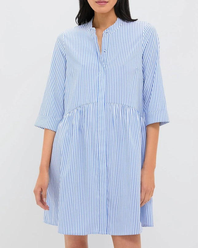 TUCKERNUCK Royal Shirt Mini Dress Blue Stripe Elbow Sleeve Women's M