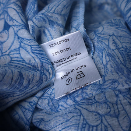 MISS JUNE Mona Button Up Blouse Blue Printed Cotton Short Sleeve Women's S/M