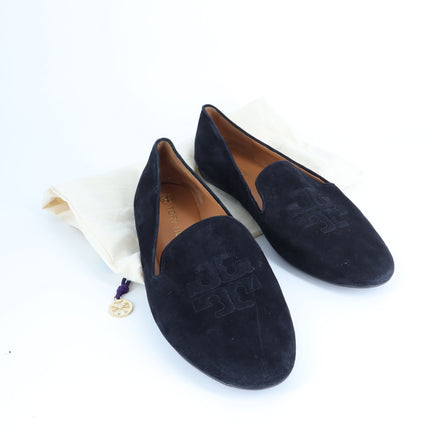 Tory Burch Ruby Smoking Loafers Black Suede Almond Toe Slip On Women's 10M