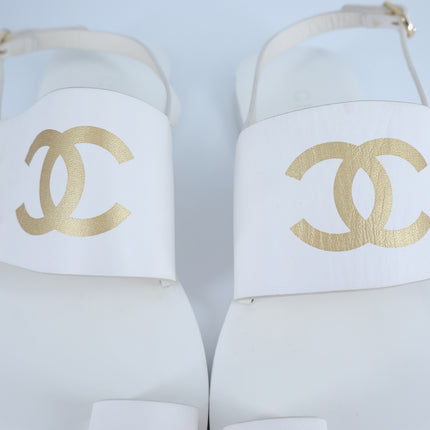 Chanel Interlocking CC Logo Leather Sandal White Slingback Women's 36/US 5.5