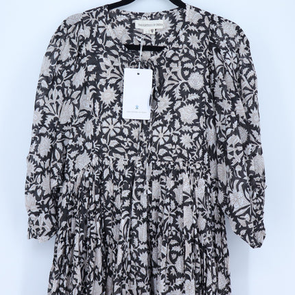 Daughters of India Kyra Maxi Dress Pepper Black NWT Jaal Block Print Women's S