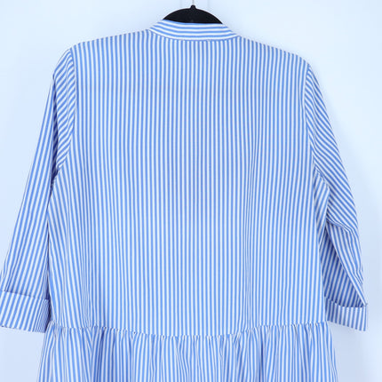 TUCKERNUCK Royal Shirt Mini Dress Blue Stripe Elbow Sleeve Women's M