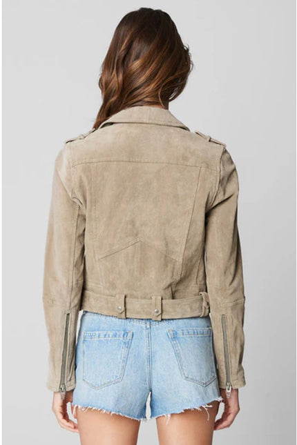 BLANKNYC Cropped Suede Moto Jacket Sand Stoner Full Zip Long Sleeve Women' S