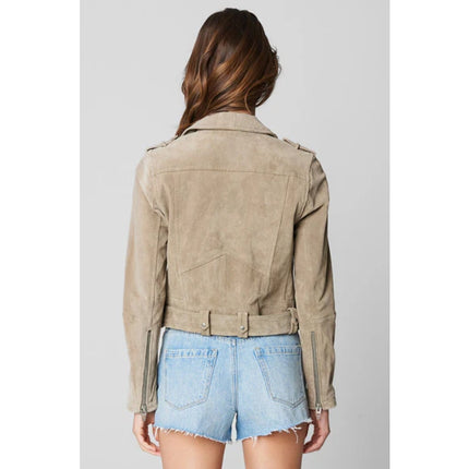 BLANKNYC Cropped Suede Moto Jacket Sand Stoner Full Zip Long Sleeve Women' S