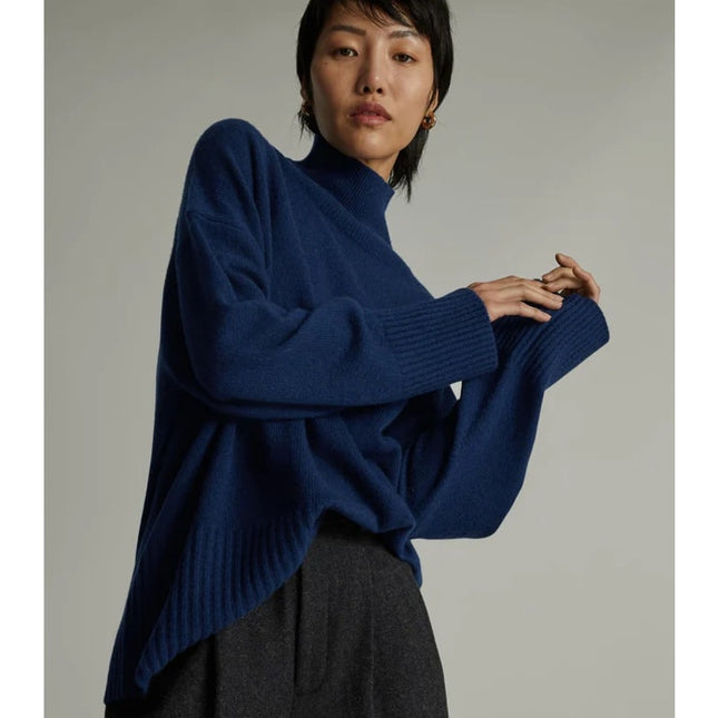EVERLANE 100% Cashmere Turtleneck Sweater Blue Oversized Long Sleeve Women's L