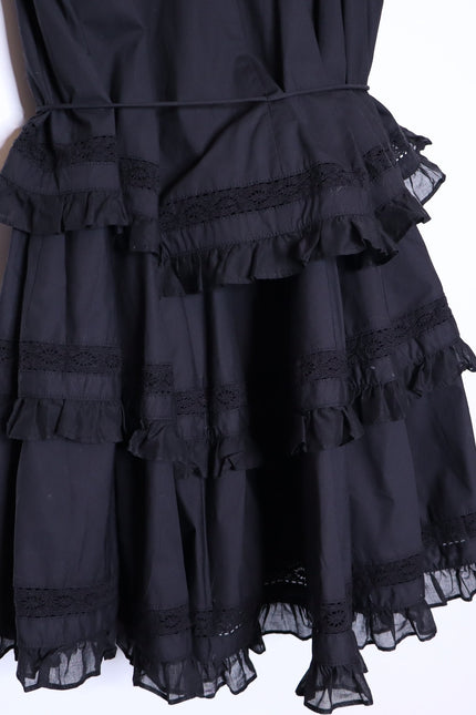 JOSLIN NEW Celia Trapeze Shirt Dress Black Organic Cotton Ruffled Lace Women's 2
