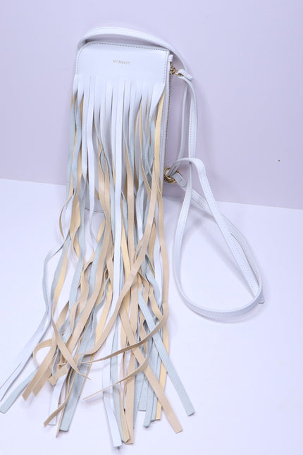 REE PROJECTS Do Fringe Leather Neck Pouch White Leather Crossbody Sling Bag