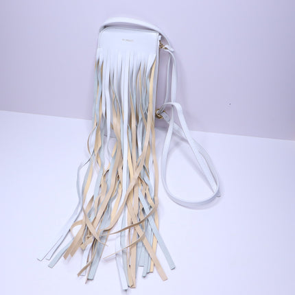 REE PROJECTS Do Fringe Leather Neck Pouch White Leather Crossbody Sling Bag