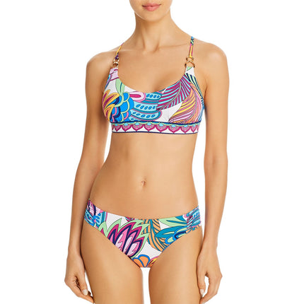 TRINA TURK Paradise Plume 2pc Bralette Top and Shirred Hipster Bikini Women's S