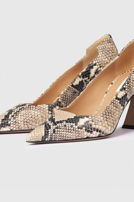 THE FOLD Milano Snake Embossed Leather Heels Beige Pointed Toe Women's 36/US 5