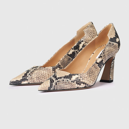 THE FOLD Milano Snake Embossed Leather Heels Beige Pointed Toe Women's 36/US 5