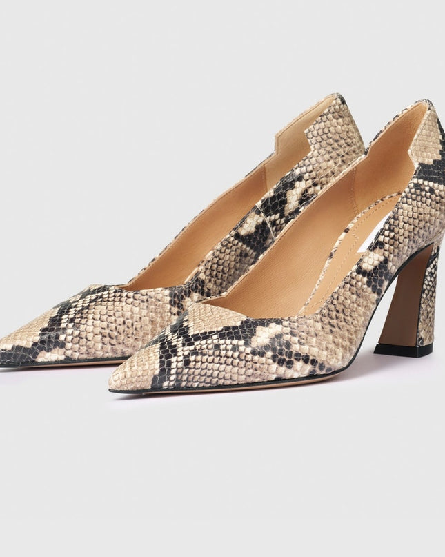 THE FOLD Milano Snake Embossed Leather Heels Beige Pointed Toe Women's 36/US 5