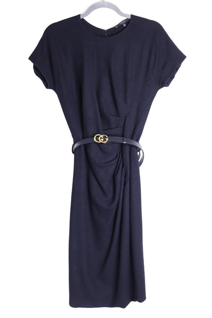 GUCCI Wool Surplice GG Belted Sheath Dress Black Short Sleeve Women's M