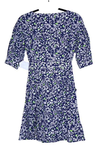 TANYA TAYLOR Coral Floral Linen Mini Dress Blue Belted Puff Sleeve Women's 4