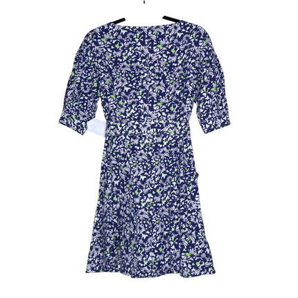 TANYA TAYLOR Coral Floral Linen Mini Dress Blue Belted Puff Sleeve Women's 4
