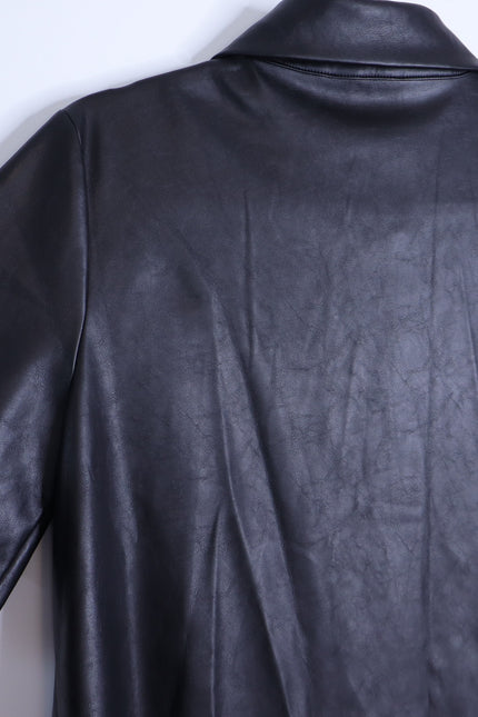 TUCKERNUCK NWT Leather Violetta Shirt Dress Black Short Sleeves Women's M