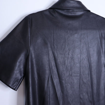 TUCKERNUCK Leather Violetta Shirt Dress NWT Black Short Sleeves Women's M