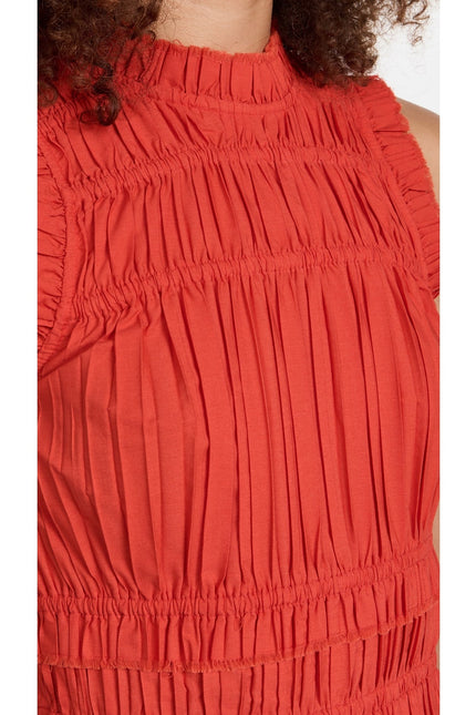 SEA New York Greir Tiered Pleated Crepe Mini Dress Poppy Smocked Women's XS