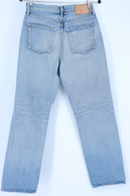 MOUSSY Tifton Wide Straight Jeans Light Blue High Rise Distressed Women's 28
