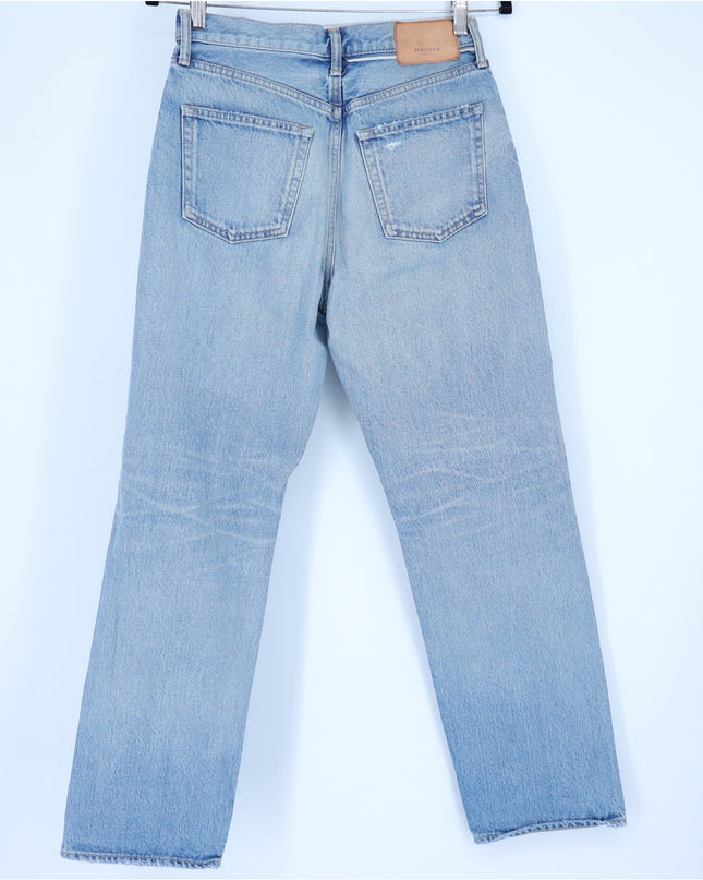 MOUSSY Tifton Wide Straight Jeans Light Blue High Rise Distressed Women's 28