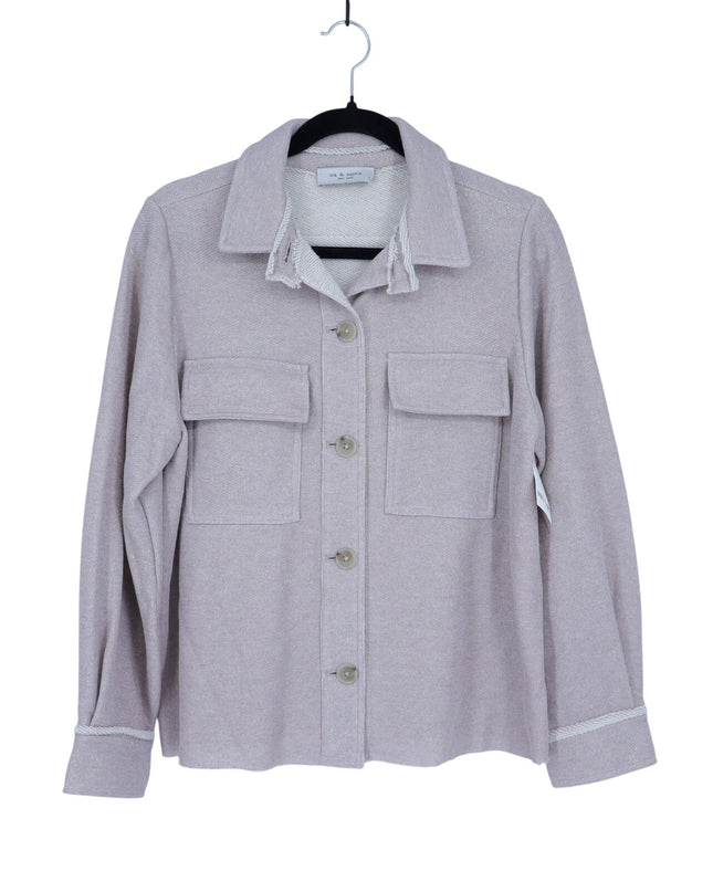 Lola & Sophie Button Up Shirt Jacket Beige and Pink Metallic Knit Women's S