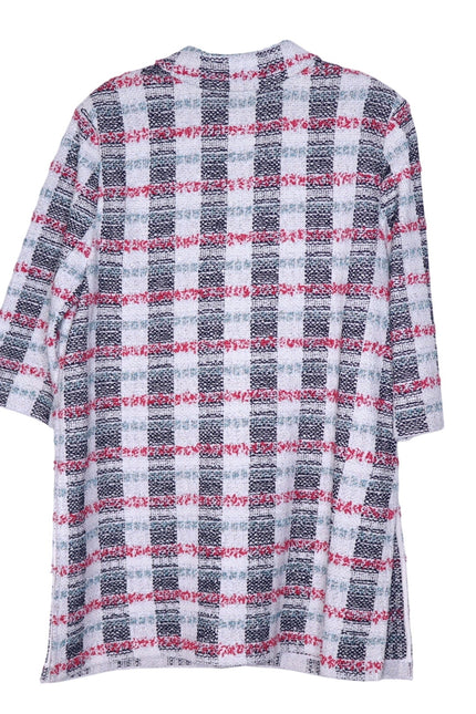 ST. JOHN Plaid Longline Jacket Multicolor Tweed Straight Cut Unlined Women's 18