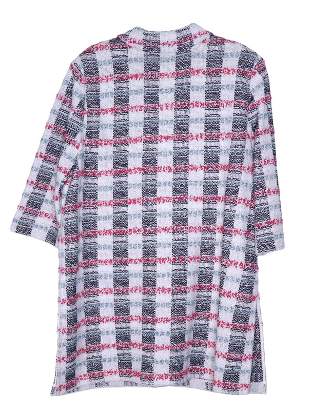 ST. JOHN Plaid Longline Jacket Multicolor Tweed Straight Cut Unlined Women's 18