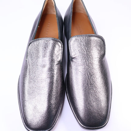 CLERGERIE Olympia Leather Smoking Loafers Pewter Metallic Flats Women's 39.5