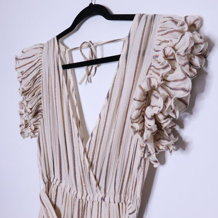 ULLA JOHNSON Lilliana Dress Cream Ruffled Sleeve Maxi Tiered Skirt Women's 2