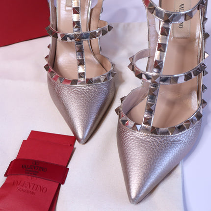 VALENTINO GARAVANI Rockstud Metallic Pumps Iron Ankle Strap Women's 41.5/US 11.5