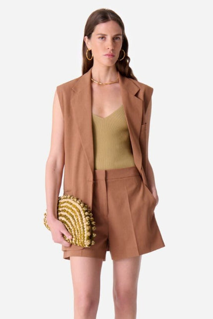 VANESSA BRUNO Christen Belted Longline Sleeveless Jacket Camel Women's 40/US 8