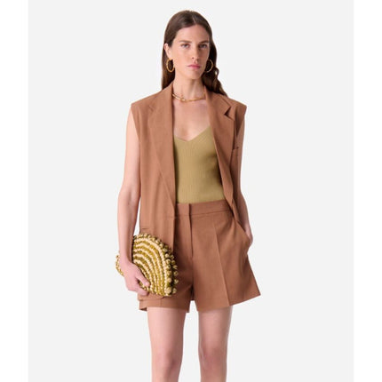 VANESSA BRUNO Christen Longline Sleeveless Jacket Camel Belted Women's 40/US 8