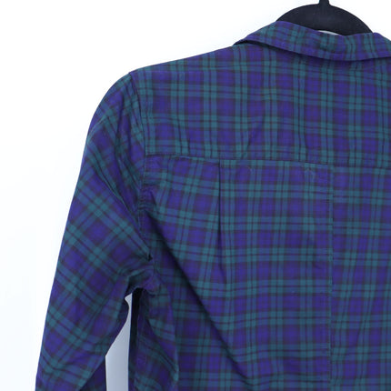Frank & Eileen Barry Cotton Shirt Navy Green Plaid Button Up Blouse Women's XS